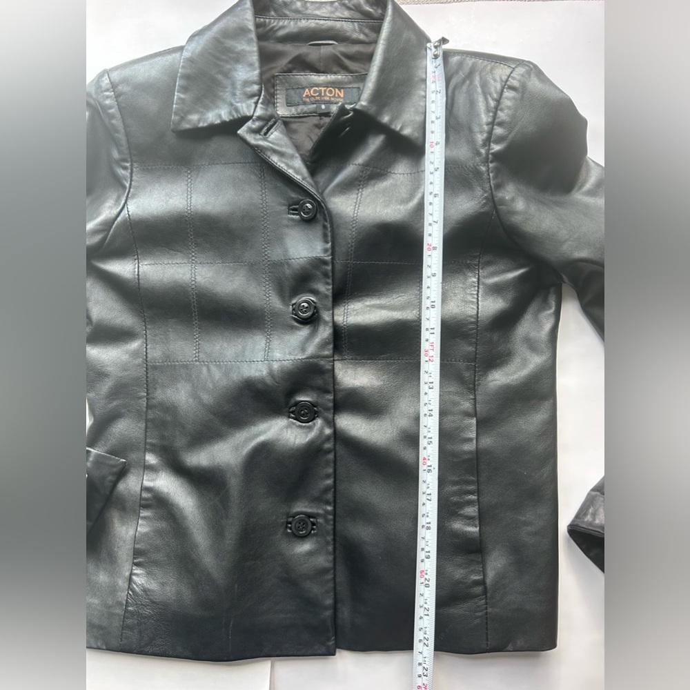 Acton  leather jacket black button size  8  biker - Picture 8 of 9